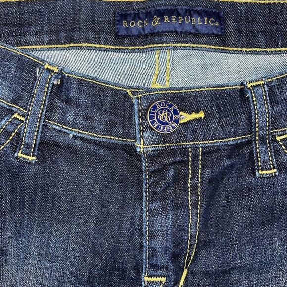 Rock & Republic Mid Rise Cut Off Denim Jeans Shorts Dark Wash 3” Inseam Size 8 - Picture 2 of 7